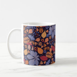 Herbstnahtloses Muster mit Blätter, Zweigen und Kaffeetasse