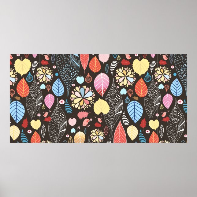 Herbstnahtloses Muster mit bunten Blätter und b Poster (Vorne)