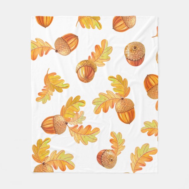 Herbstnahtloses Muster mit bunten Eichen-Blätter Fleecedecke (Vorderseite)