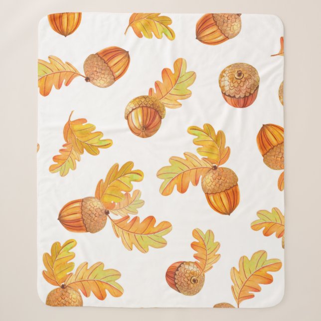 Herbstnahtloses Muster mit bunten Eichen-Blätter Sherpadecke (Vorderseite)