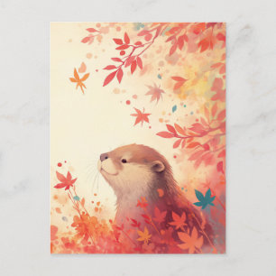Herbstotter in roten Ahornblättern Postkarte