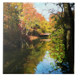 Herbstpark mit Brücke Fliese