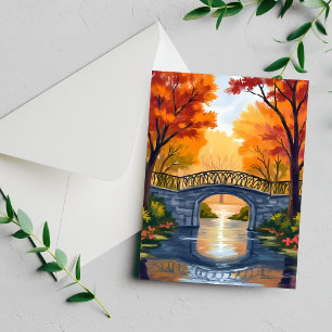 Herbstparkbrücke   Herbstlaub Wasserfarbenkarte