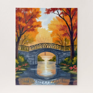 Herbstparkbrücke   Wasserfarben Herbstlaub