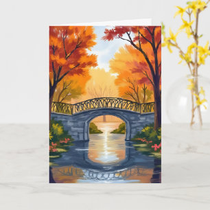 Herbstparkbrücke   Wasserfarbenkarte Herbstlaub Karte
