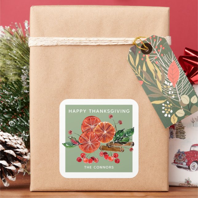 Herbstpfeifen Orange Scheiben Zimt Personalisiert Quadratischer Aufkleber (Feiertag)