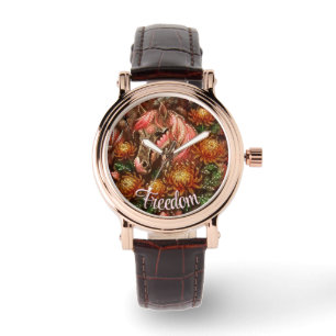 Herbstpferd Floral Chrysanthemen Personalisiert Armbanduhr
