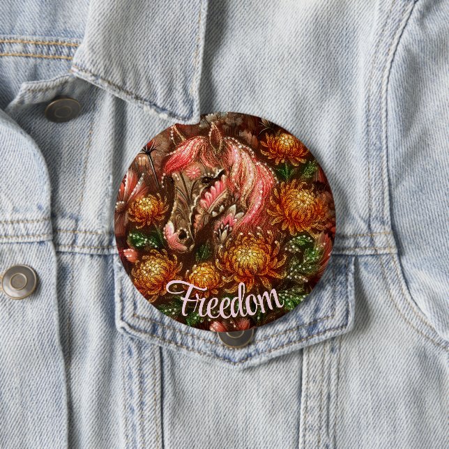 Herbstpferd Floral Chrysanthemen Personalisiert Button (Beispiel)