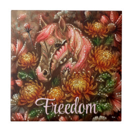 Herbstpferd Floral Chrysanthemen Personalisiert Fliese