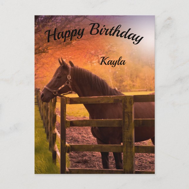 Herbstpferd Happy Geburtstag Personalisiert Postkarte (Vorderseite)
