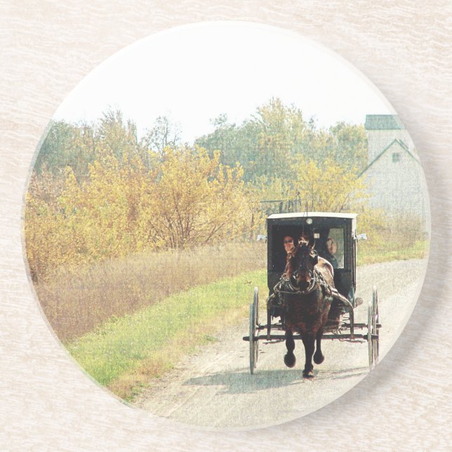Herbstpferd und Buggy Sandstein Untersetzer (Vorne)