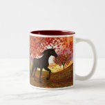 Herbstpferd Zweifarbige Tasse<br><div class="desc">Eine 3D-Szene eines Pferdes in einem windigen Herbsttag mit blassenden Fall Ahorn Blätter.</div>