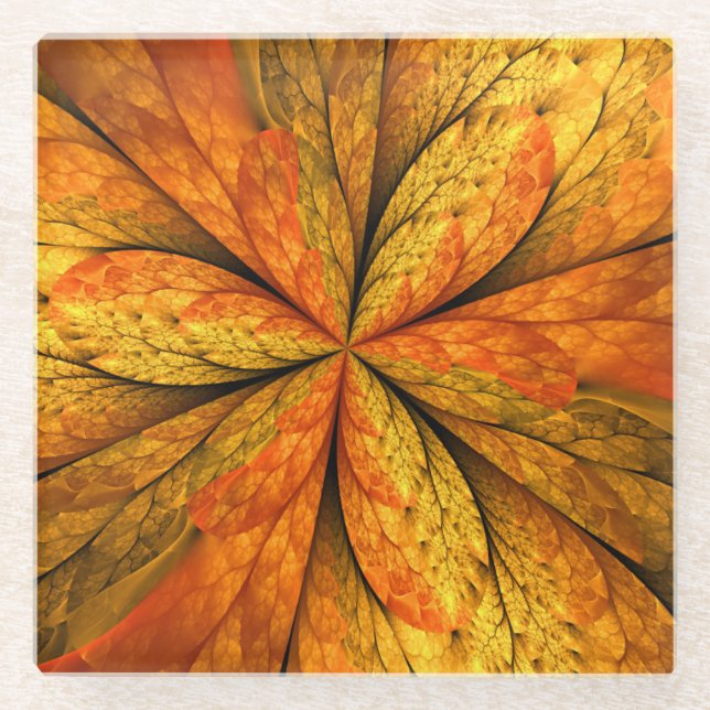 Herbstpflanze, moderne abstrakte fraktale Kunstbla Glasuntersetzer (Vorderseite)