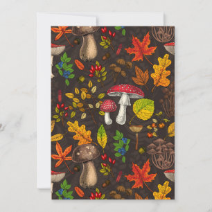 Herbstpilze, Blätter, Nüsse und Beeren im Dunkeln