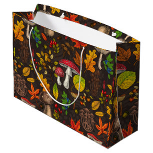Herbstpilze, Blätter, Nüsse und Beeren im Dunkeln Große Geschenktüte