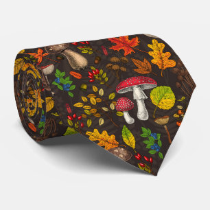 Herbstpilze, Blätter, Nüsse und Beeren im Dunkeln Krawatte
