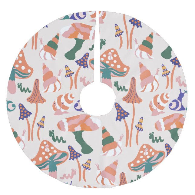 Herbstpilze, farbenfrohe, nahtlose Gestaltung. Polyester Weihnachtsbaumdecke (Vorderseite)