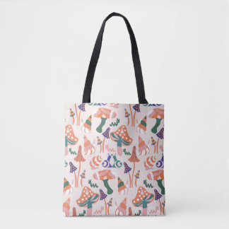 Herbstpilze, farbenfrohe, nahtlose Gestaltung. Tasche