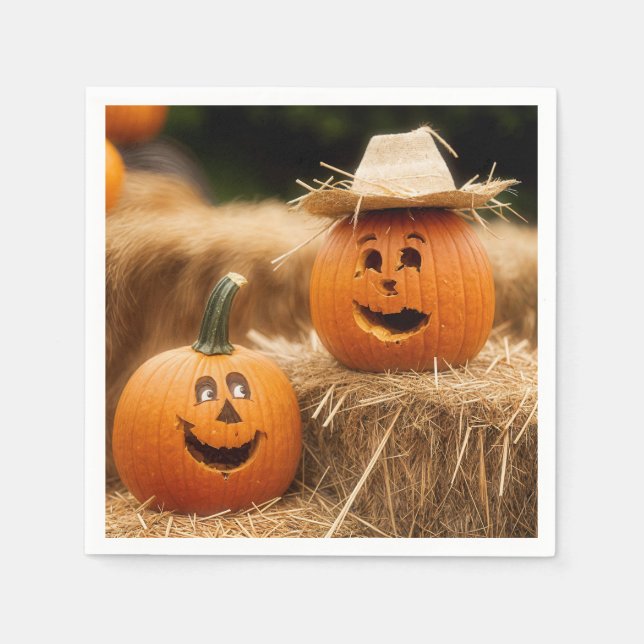 Herbstpumpen auf dem Hay Bale Serviette (Vorderseite)