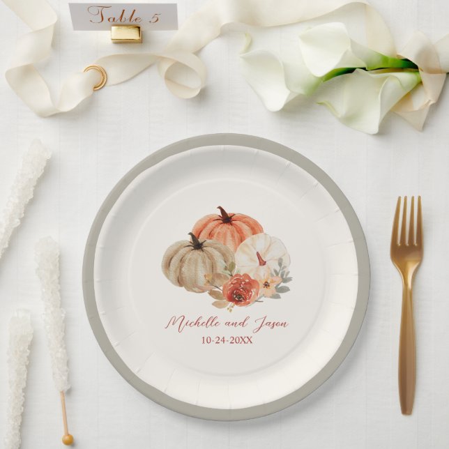 Herbstpumpen Blume Elegant Fallend in Liebe Pappteller (Hochzeit)