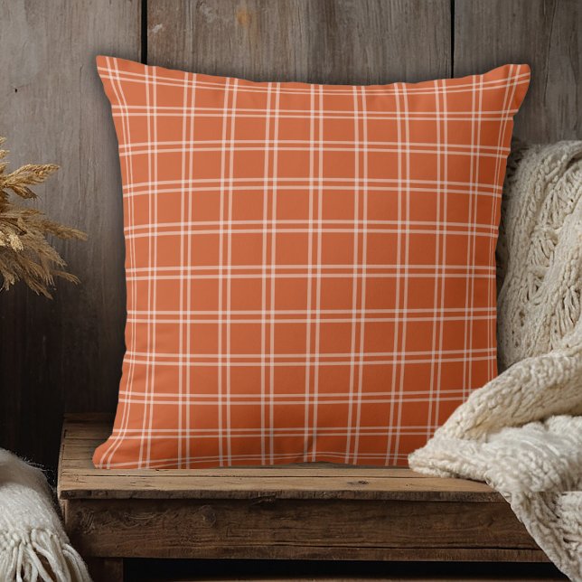 Herbstpumpen Kariert gemütlich rustikales Kissen (Autumn Pumpkin Plaid Cozy Rustic Throw Pillow)