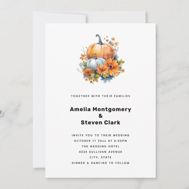 Herbstpumpen mit Blume und Foliage-Hochzeit Einladung (Vorderseite)