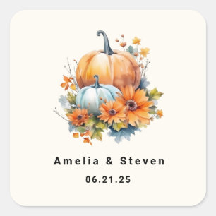 Herbstpumpen mit Blume und Foliage - Hochzeit Quadratischer Aufkleber