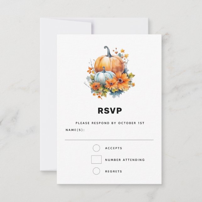 Herbstpumpen mit Blume und Foliage-Hochzeit RSVP Karte (Vorderseite)