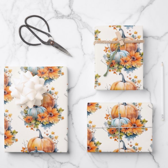 Herbstpumpen mit Blume und Folientafeln Geschenkpapier Set (Vorderseite)