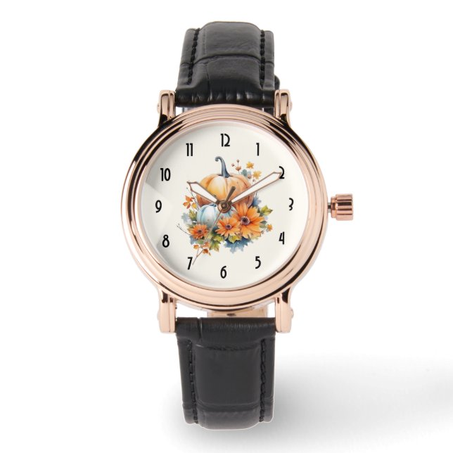 Herbstpumpen mit Blume und Folies Armbanduhr (Vorderseite)