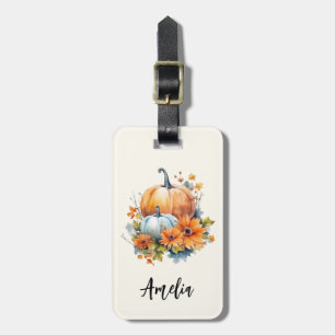 Herbstpumpen mit Blume und Folies Gepäckanhänger