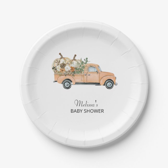 Herbstpumpen Rustikaler Vintager Lkw Pappteller (Vorderseite)