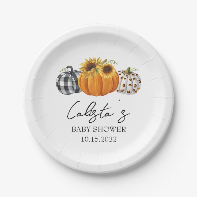 Herbstpumpen & Sonnenblumen Babyduschplatte Pappteller (Vorderseite)