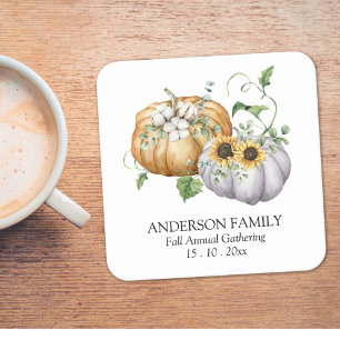 Herbstpumpen Sonnenblumen und Baumwolle Blume Rechteckiger Pappuntersetzer