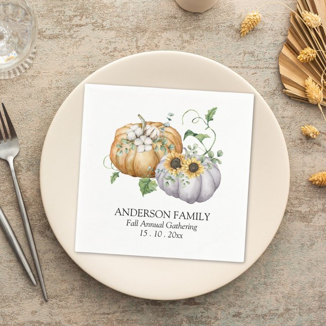 Herbstpumpen Sonnenblumen und Baumwolle Blume Serviette (In situ)