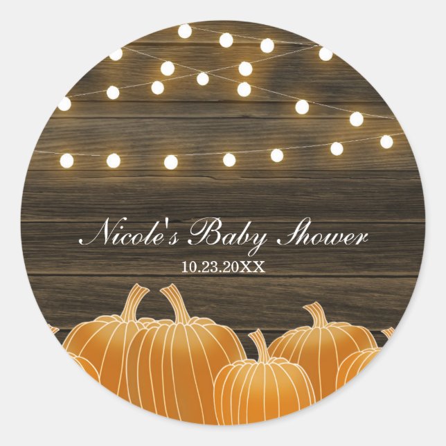 Herbstpumpen & String Lights Rustikales Brautparty Runder Aufkleber (Vorderseite)