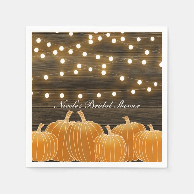 Herbstpumpen & String Lights Rustikales Brautparty Serviette (Vorderseite)