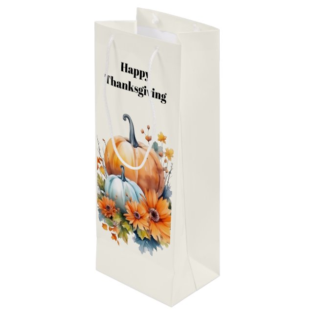 Herbstpumpen und Blume Erntedank Geschenktüte Für Weinflaschen (Rückseite Schrägansicht)