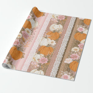 Herbstpumpen und Blumenspitzen Nahtloses Muster Geschenkpapier