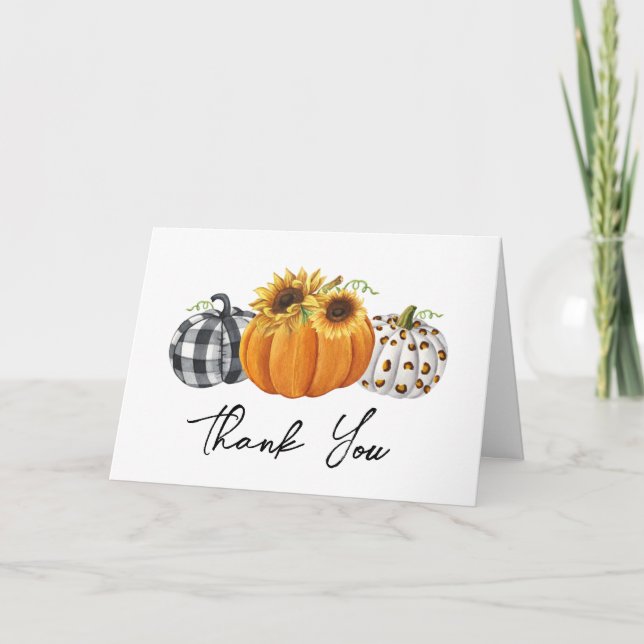 Herbstpumpen und Sonnenblumen Karierter Leopard Dankeskarte (Vorderseite)
