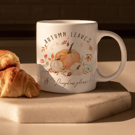 Herbstpumpen Wasserfarbene Herbstblätter und Blume Kaffeetasse