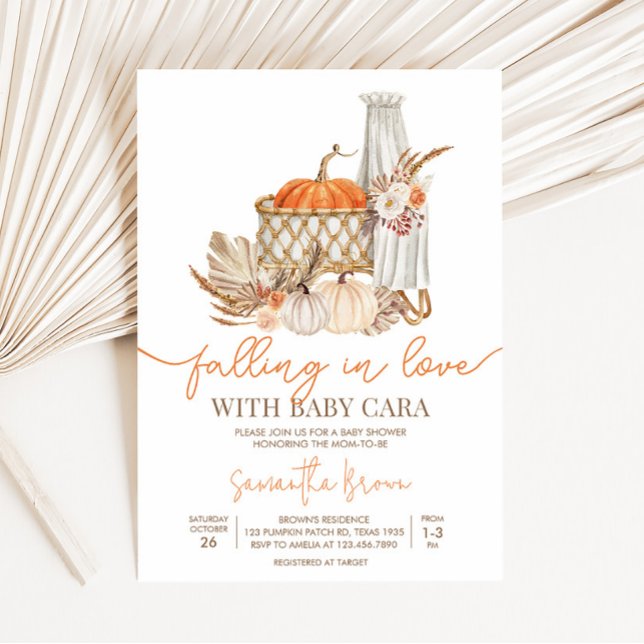Herbstpumpenfall in Liebe Kinderdusche Einladung (Boho Orange Pumpkin Baby Shower Invitation)
