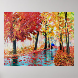 Herbstregen und Regenschirm Poster
