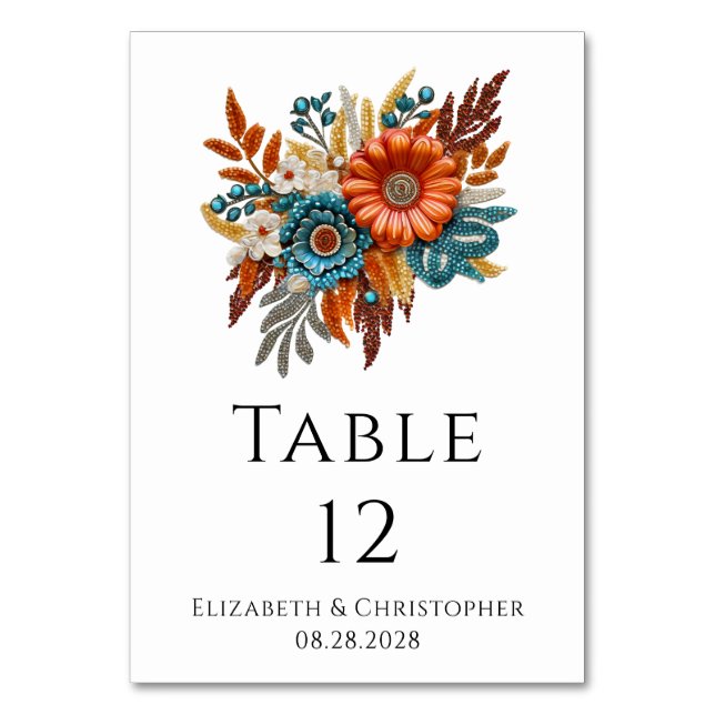 Herbstreihenfolge Blütenhochzeit Tischnummer (Vorderseite)