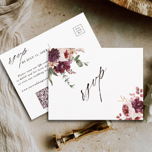 Herbstromanze Florale Hochzeits-QR-Code-RSVP Postkarte