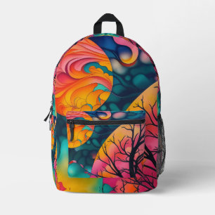 Herbstrosa N Gold Vollmond Silhouette Bedruckter Rucksack