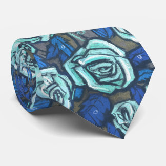 Herbstrosen Retro-Blumenmuster Blau Grau Mint Krawatte
