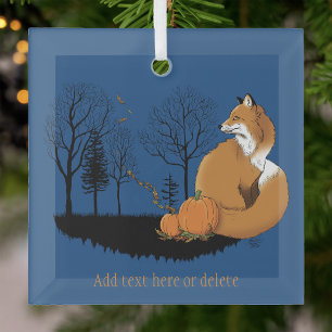 Herbstroter Fuchs-Kürbis-Wald Herbst Blau Ornament Aus Glas