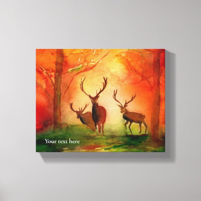 Herbstroter Hirsch Aquarellfarben gekreuzte Canvas Leinwanddruck (Vorderseite)