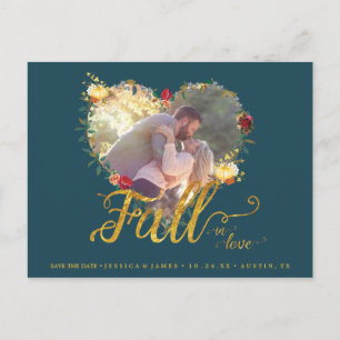 Herbstrückgang Burgunder Gold Save the Date in der Postkarte